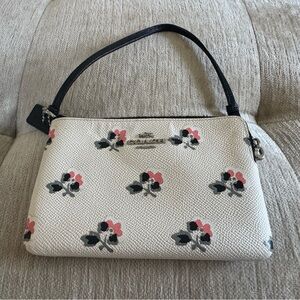 Coach White Clutch with Pink and Black Floral Design
